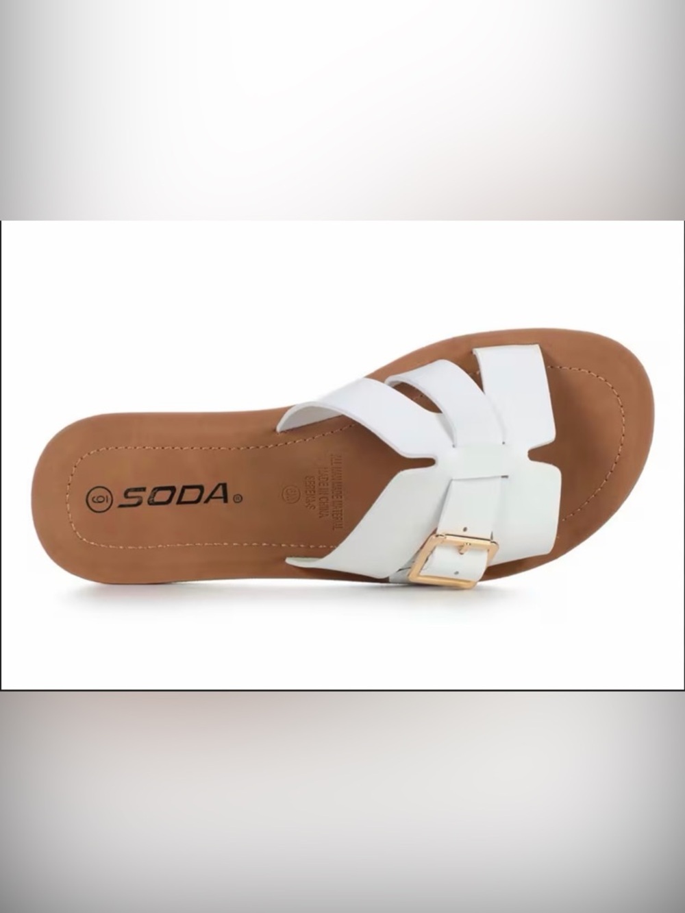 Soda Torvi-S White Slide Sandal with Gold Buckle